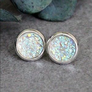 Clear Earrings, Druzy Earrings, Stud Earrings